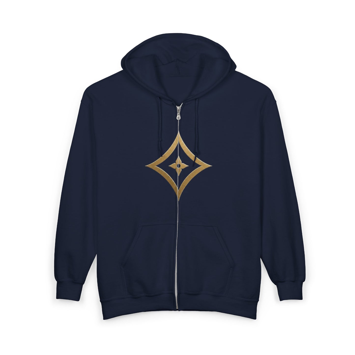 Gold Star Emblem Zip Hoodie — Minimalist Geometric Chest Design