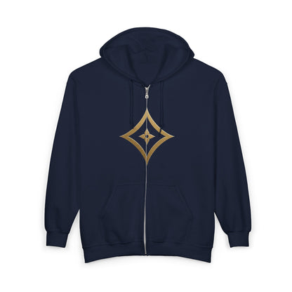 Gold Star Emblem Zip Hoodie — Minimalist Geometric Chest Design