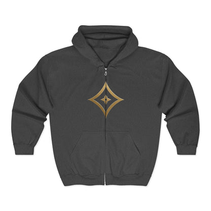 Gold Star Emblem Zip Hoodie — Minimalist Geometric Chest Design