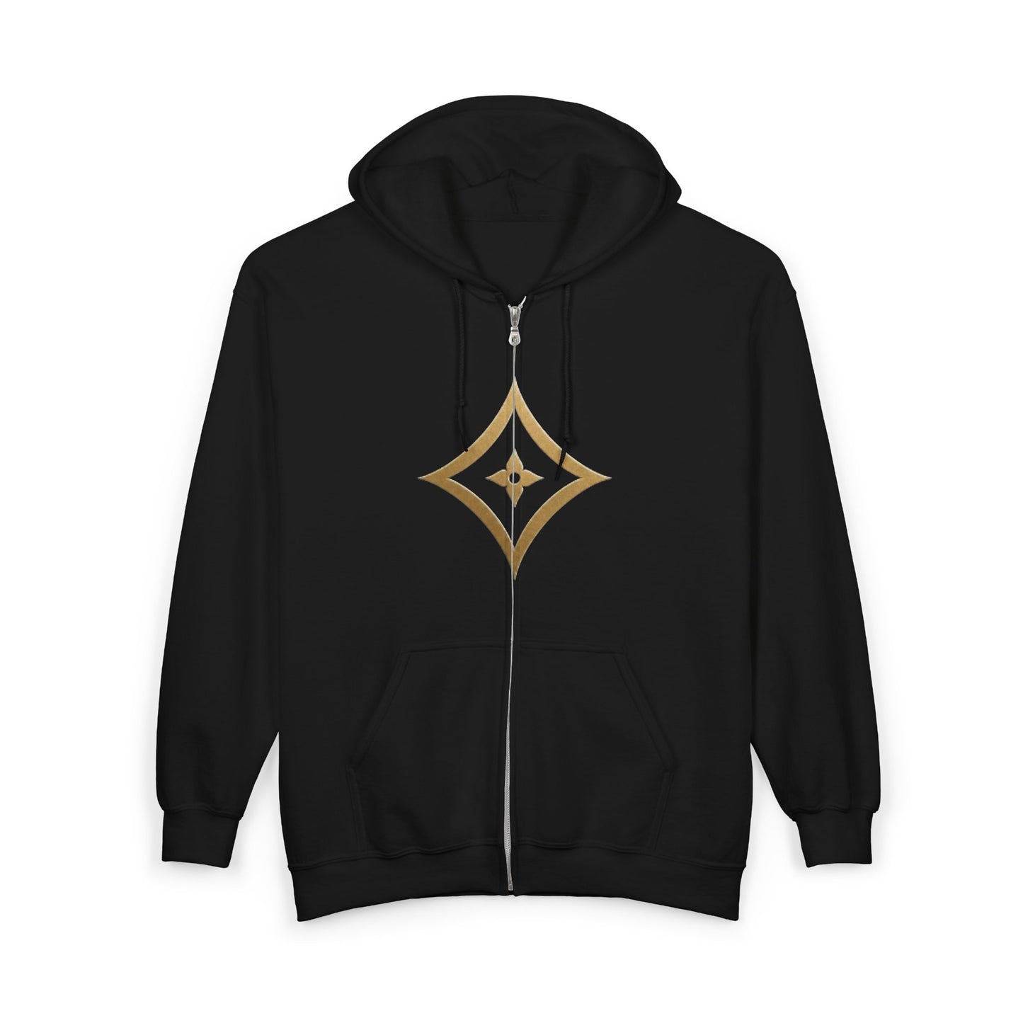 Gold Star Emblem Zip Hoodie — Minimalist Geometric Chest Design