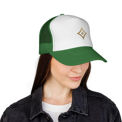 Diopso Logo Trucker Cap — Gold Embroidered Mesh Hat