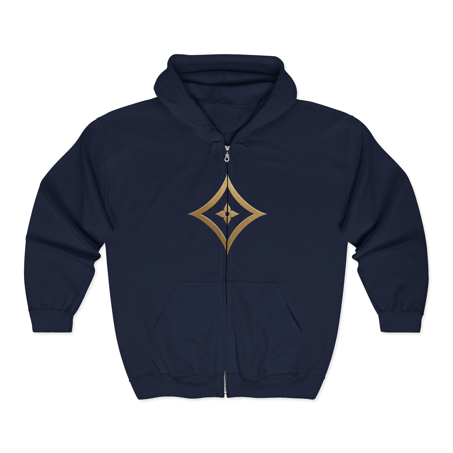 Gold Star Emblem Zip Hoodie — Minimalist Geometric Chest Design