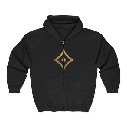 Gold Star Emblem Zip Hoodie — Minimalist Geometric Chest Design