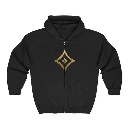 Gold Star Emblem Zip Hoodie — Minimalist Geometric Chest Design
