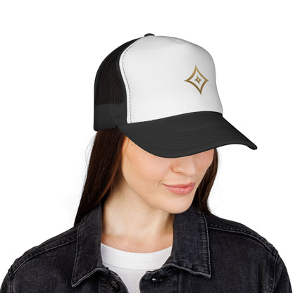 Diopso Logo Trucker Cap — Gold Embroidered Mesh Hat