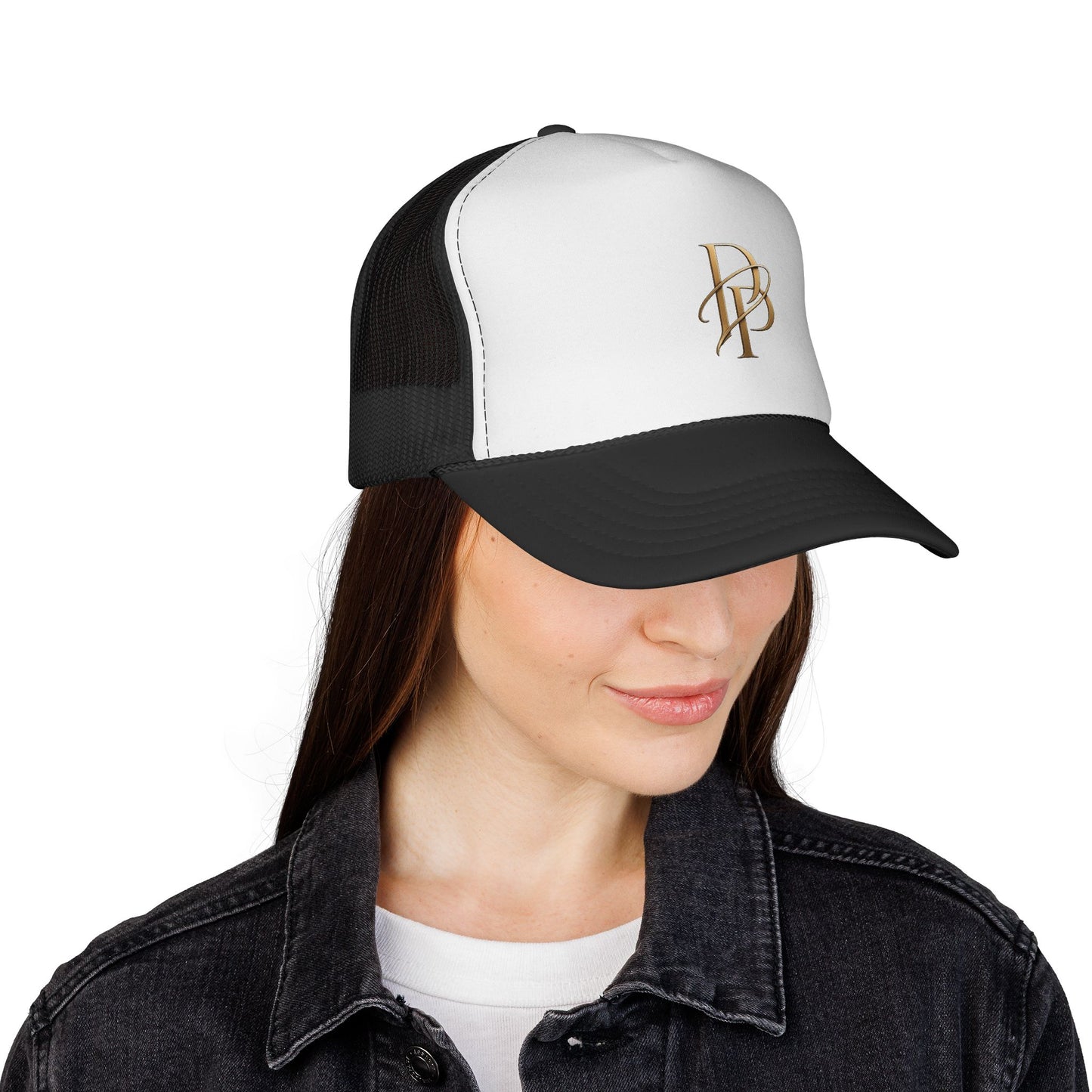 Diopso Logo Trucker Cap — Gold Embroidered Mesh Hat