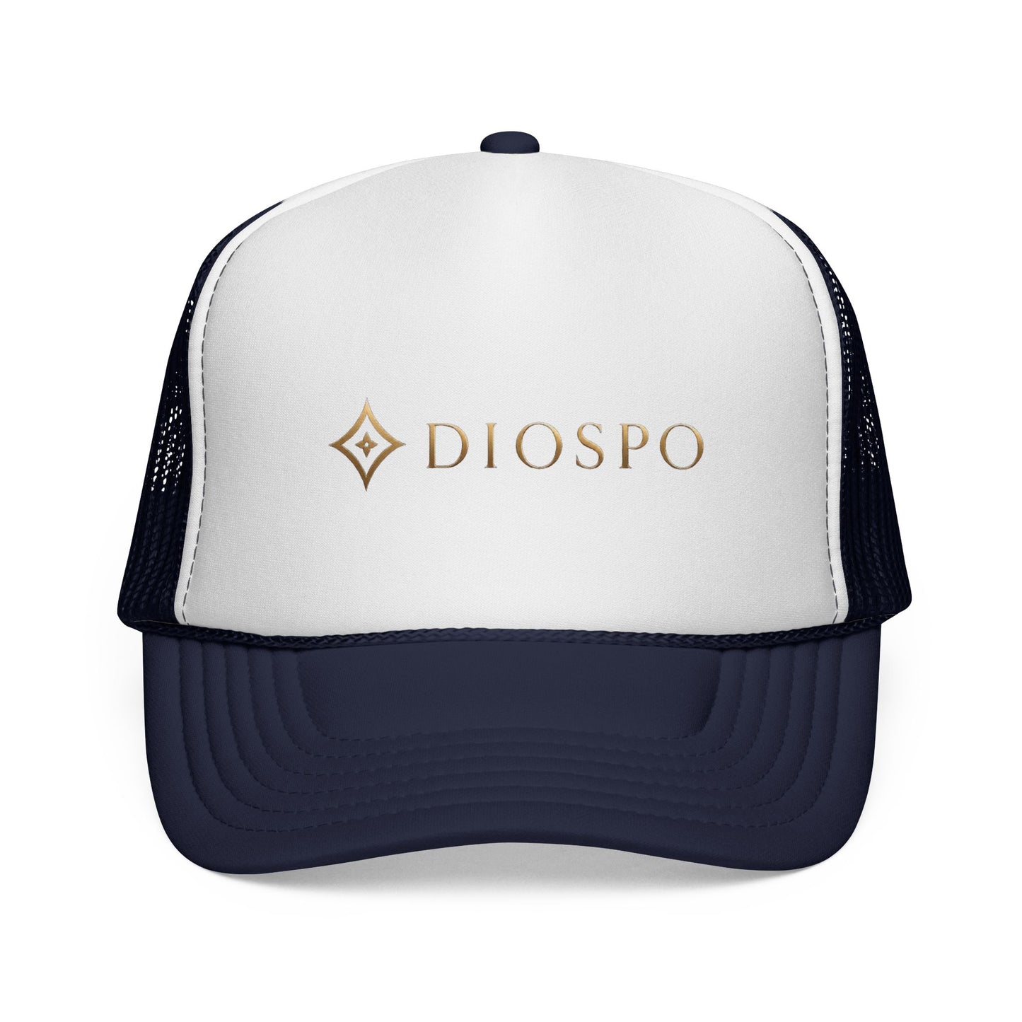 Diopso Logo Trucker Cap — Gold Embroidered Mesh Hat