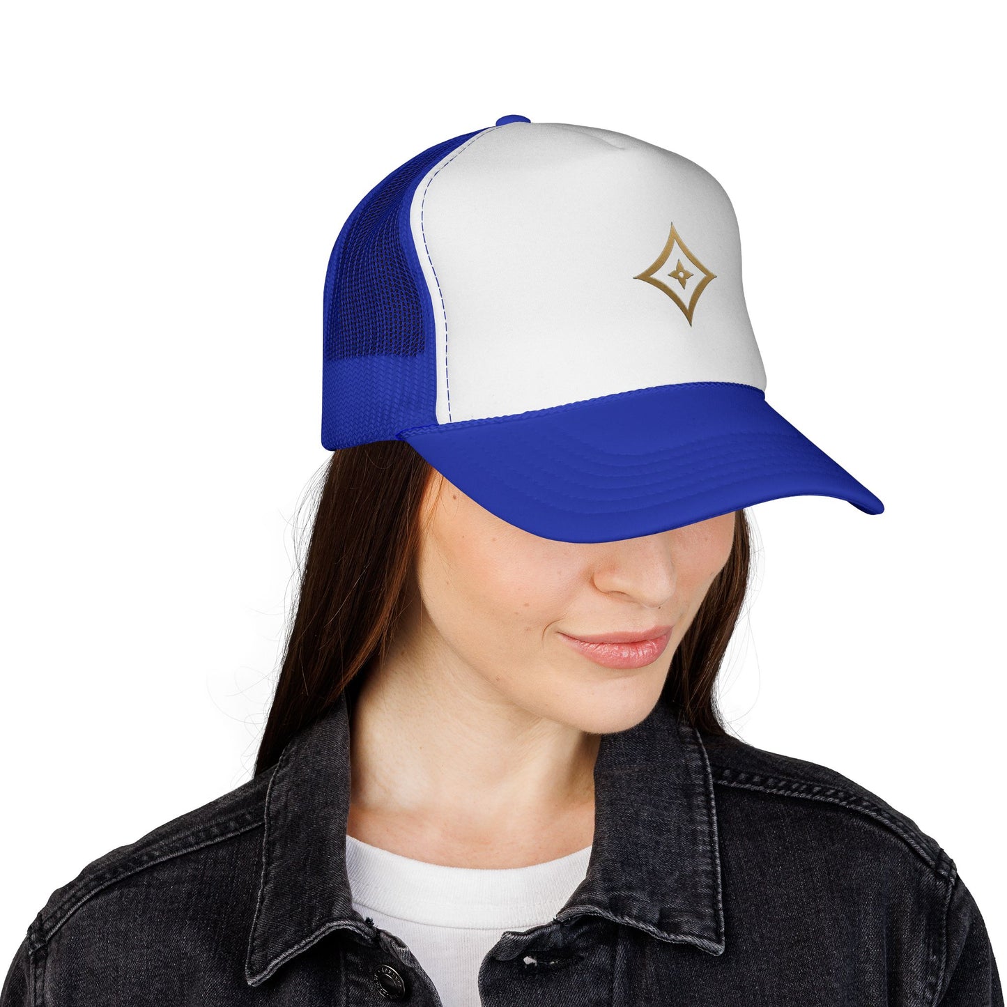 Diopso Logo Trucker Cap — Gold Embroidered Mesh Hat