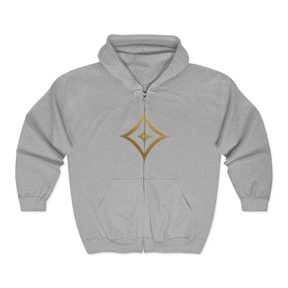 Gold Star Emblem Zip Hoodie — Minimalist Geometric Chest Design