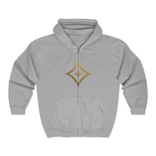 Gold Star Emblem Zip Hoodie — Minimalist Geometric Chest Design