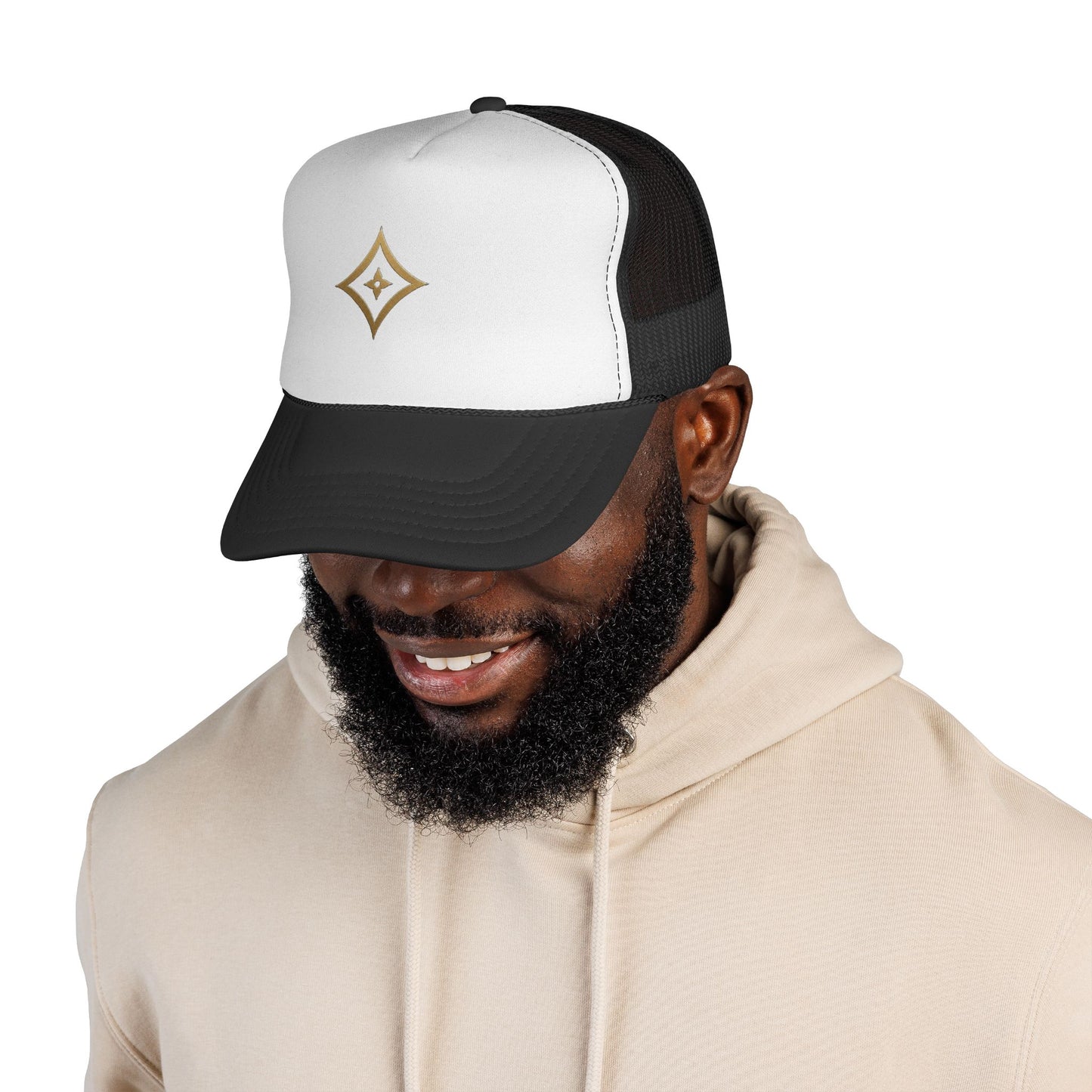 Diopso Logo Trucker Cap — Gold Embroidered Mesh Hat