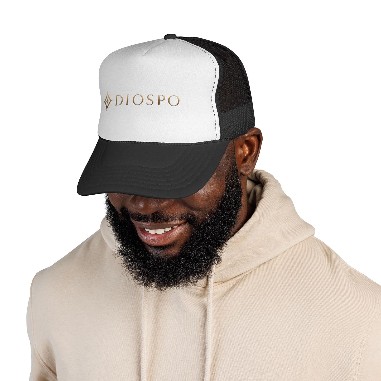 Diopso Logo Trucker Cap — Gold Embroidered Mesh Hat