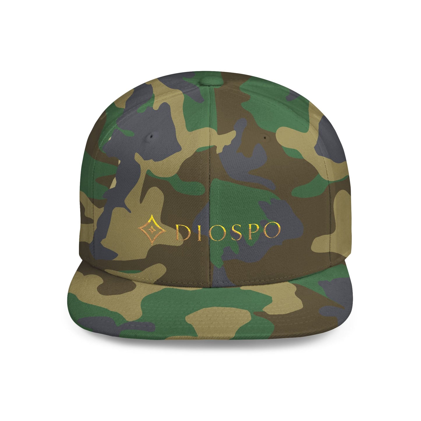 Flat Bill Snapback Hat — Diospo Gold Embroidered Logo