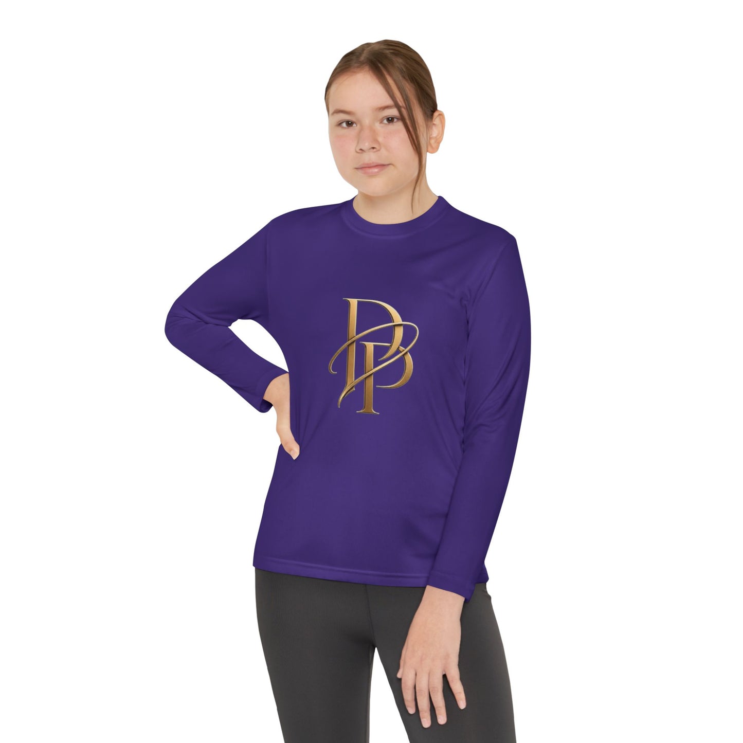 Youth Long Sleeve Tee — Elegant Gold Monogram DP