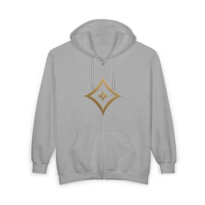 Diospo Star Emblem Zip Hoodie —Premium Minimalist Geometric Streetwear