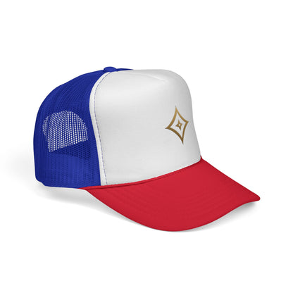 Diopso Logo Trucker Cap — Gold Embroidered Mesh Hat