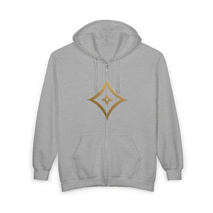 Gold Star Emblem Zip Hoodie — Minimalist Geometric Chest Design