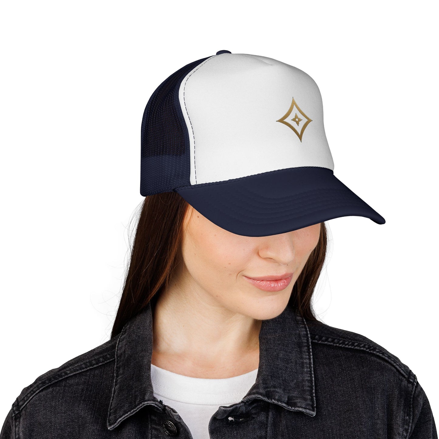 Diopso Logo Trucker Cap — Gold Embroidered Mesh Hat